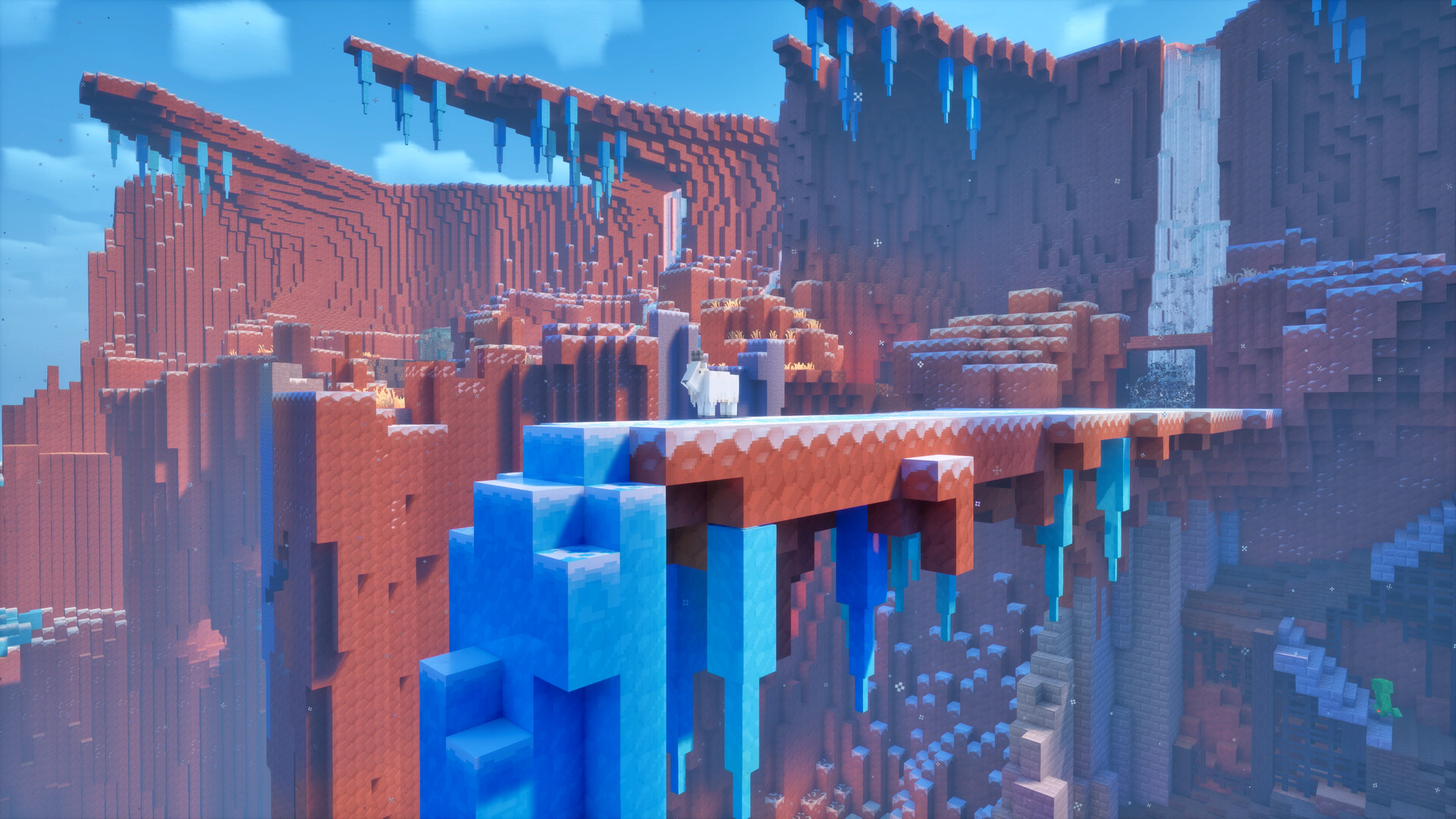 Frozen mesa with blue ice spikes and a goat in Minecraft Dungeons II